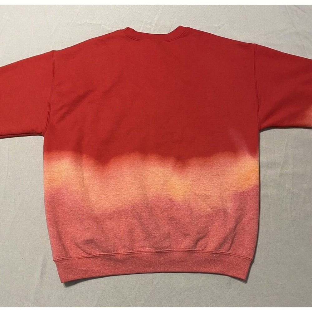 Dip Dye Crewneck Sweatshirt Mens Large Red Orange Ombre Gildan - Picture 4 of 6